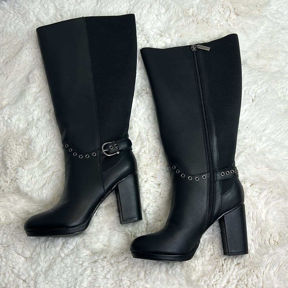 Lane Bryant Leather Collection Ceri Grommet City Black Leather Heeled Ta…